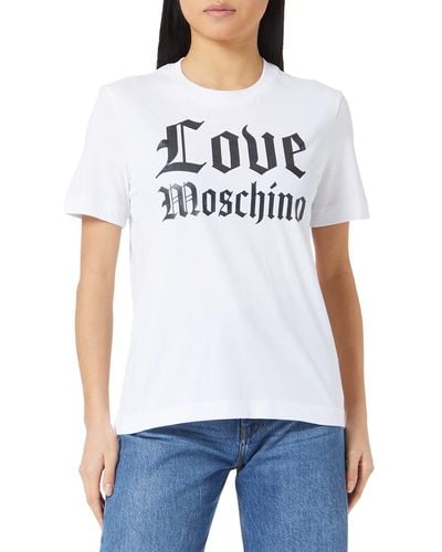 Love Moschino Regular fit Short-Sleeved with Shiny Mylar Gothic Logo Print T-Shirt - Weiß