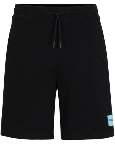 HUGO S Diz222 Cotton-terry Shorts With Red Logo Label - Black