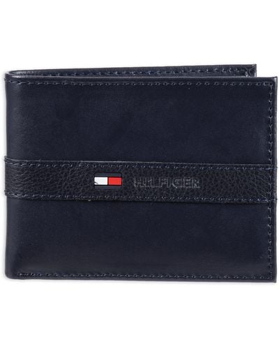 Tommy Hilfiger Portefeuille avec 6 Poches pour Cartes de crédit et fenêtre d'identification Amovible - Bleu