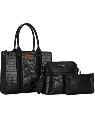 Wrangler 3pcs Purses For Tote Bag Crossbody Handbag Sets With Strap - Black