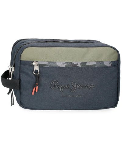 Pepe Jeans Cromwell Toiletry Bag Two Compartments Adaptable Black 26 X 16 X 12 Cm Polyester - Blue