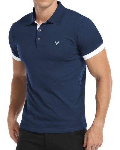 HIKARO Casual Poloshirt Kurzarm Baumwolle Polo T Shirts Männer Navy Blau