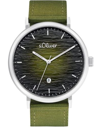S.oliver Quarz Armbanduhr aus Edelstahl mit Nylon Armband - 2034602 - Grün