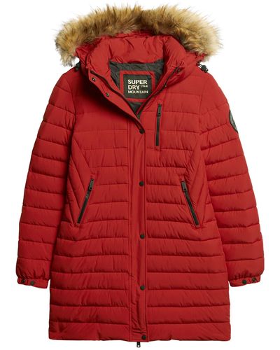 Superdry Fuji Hooded Mid Length Puffer Jacket - Red