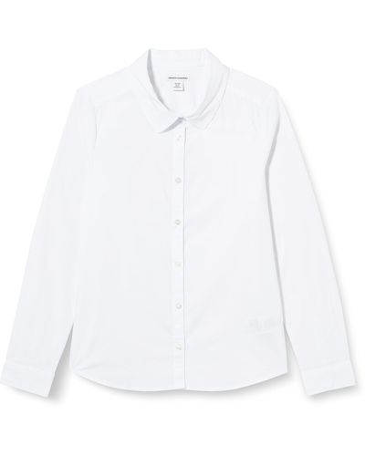 Amazon Essentials Camisas de Popelina elástica con Cuello Abotonado y ga Larga para Uniforme Niña - Blanco