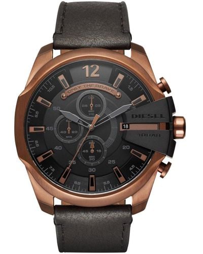 DIESEL Chronograph Quartz Watch With Leather Strap Dz4459 - Black