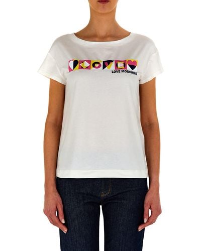 Love Moschino Boxy Fit-Maglietta a iche Corte T-Shirt - Bianco