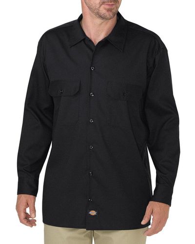 Dickies Mens Long Sleeve Flex Twill Flex Twill Work Utility Button Down Shirts - Black