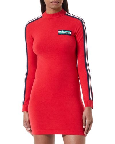 Love Moschino Slim fit Long-Sleeved with Striped Tape Sleeves and Patch on Chest Dress - Rot