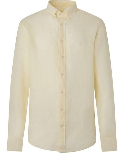 Hackett Garment Dyed Linen Bs Shirt - White