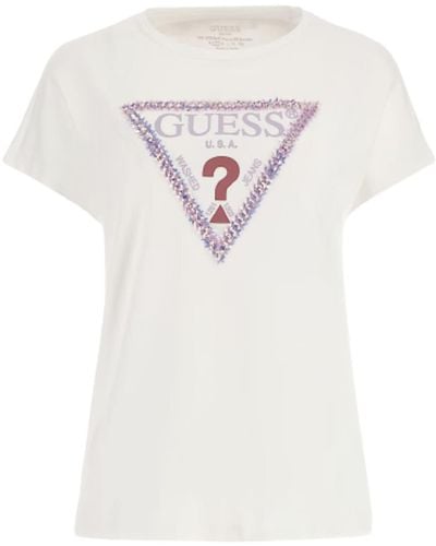 Guess T-Shirt Donna SS RN 3D Flowers Triangle Tee Bianco ES23GU92 W3GI39K68D2