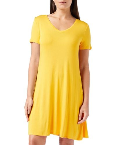 Amazon Essentials Vestido con Vuelo de ga Corta con Cuello en Pico Mujer - Amarillo