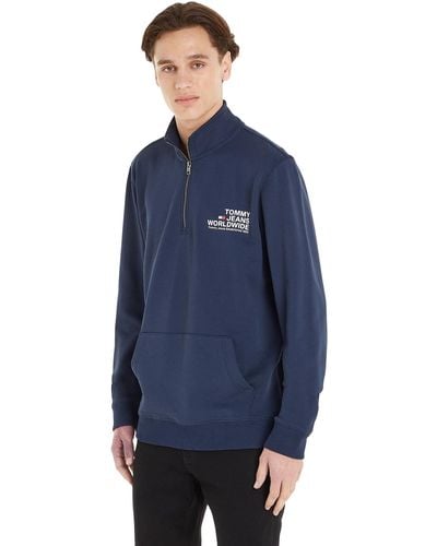 Tommy Hilfiger Sweatshirt mit Reißverschluss Zipper Regular Entry Graphic Halber Zipper - Blau