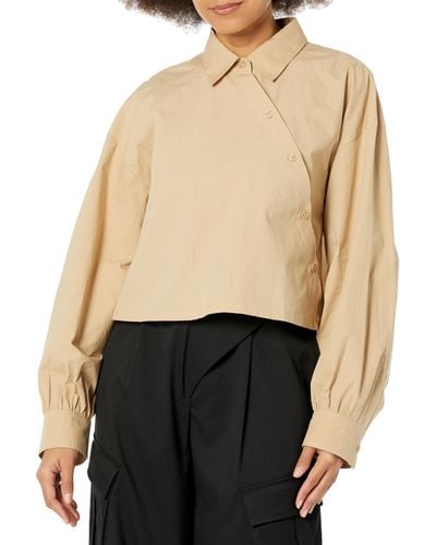 The Drop Travertine Cropped Asymmetric Front Shirt By @karenbritchick - Natural