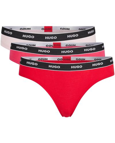 HUGO Dreier-Pack Tangas aus Stretch-Baumwolle mit Logos am Bund - Rot