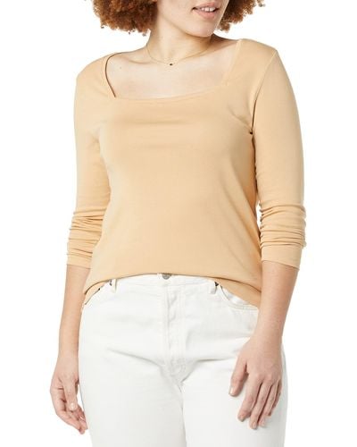 Amazon Essentials Slim-fit Long-sleeved Square Neck T-shirt - Natural