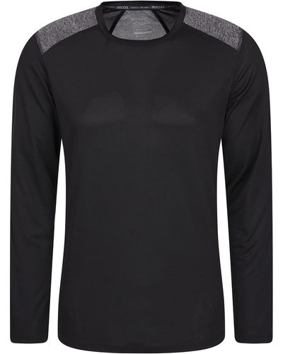 Mountain Warehouse Aspect Panel Mens Tee - Uv Protect, Long Sleeve T-shirt, Lightweight Top, High Wicking - Ideal For Sports, - Black