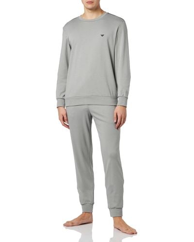 Emporio Armani Interlock Long Sleeve Pajama Set - Gray