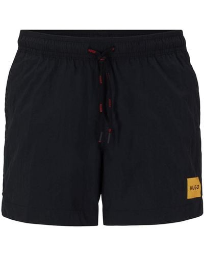 HUGO S Dominica Recycled-material Swim Shorts With Red Logo Label - Black