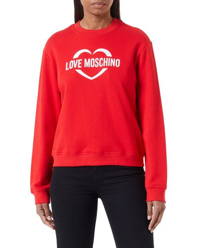 Love Moschino Regular fit Roundneck Long-Sleeved with Heart Holographic Print Sweatshirt - Rot