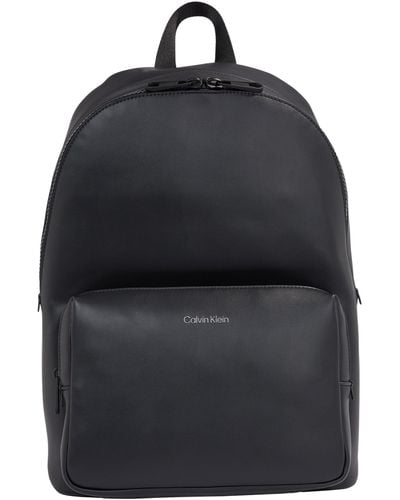 Calvin Klein Backpack Made Of Faux Leather With Exterior Pocket - Black