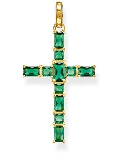 Thomas Sabo Anhänger Kreuz grüne Steine gold 925 Sterlingsilber