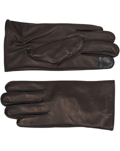Calvin Klein Stitched Leather Gloves - Black