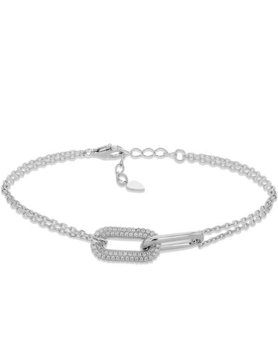 Amazon Essentials Sterling Silver Pave Link Bracelet - Metallic