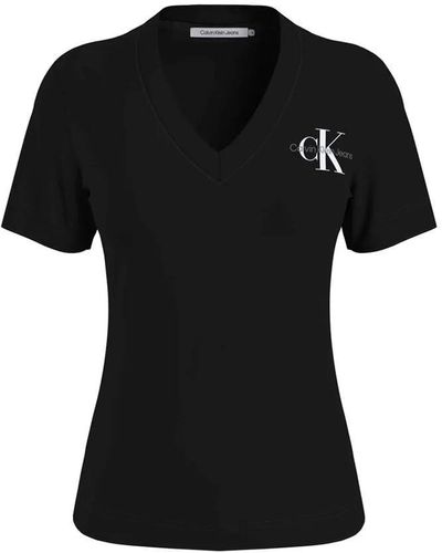 Calvin Klein T-Shirt Kurzarm Monologo Slim V-Ausschnitt - Schwarz