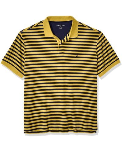 Nautica Big Classic Fit Short Sleeve 100% Cotton Stripe Soft Polo Shirt - Yellow