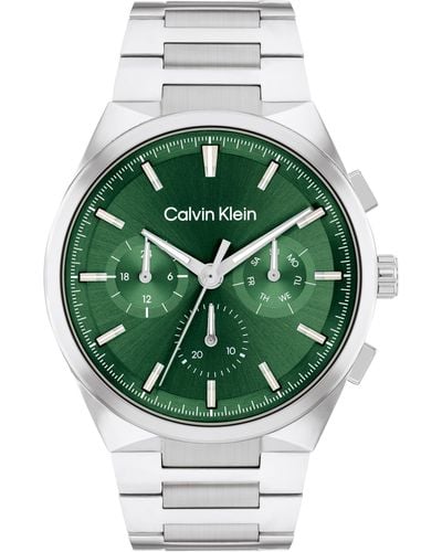 Calvin Klein Reloj Analógico de Cuarzo multifunción para hombre Colección DISTINGUISH Collection con Correa en Acero Inoxidable - Verde