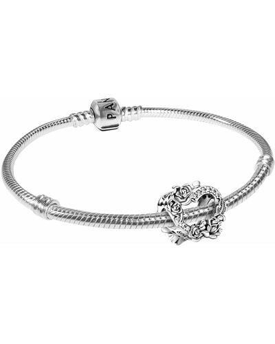 PANDORA Armband für Starterset Offenes Herz und Rosenblüten zauberhafter Silberschmuck für Frauen - Mettallic