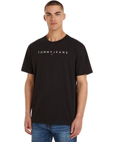 Tommy Hilfiger Tommy Jeans Camiseta TJM Reg con Logotipo Lineal S/S - Negro