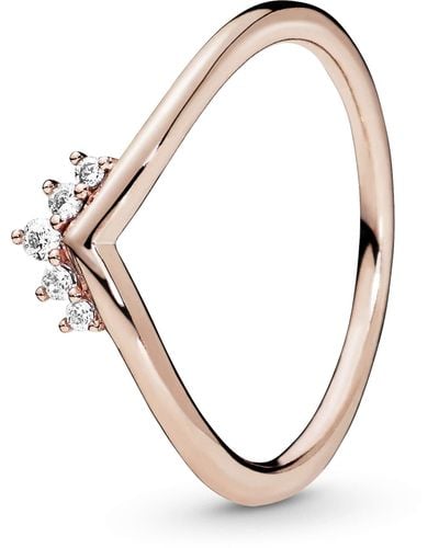 PANDORA Tiara Wishbone 14k Rose Gold-plated Ring With Clear Cubic Zirconia - Metallic