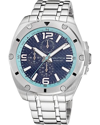 Nautica Naptcs225 Tin Can Bay Grey/blue & Light Blue/sst Bracelet Watch - Metallic