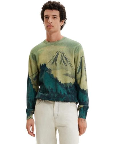 Desigual Template 3 Colors N 6124 Natural Pull Sweater - Vert