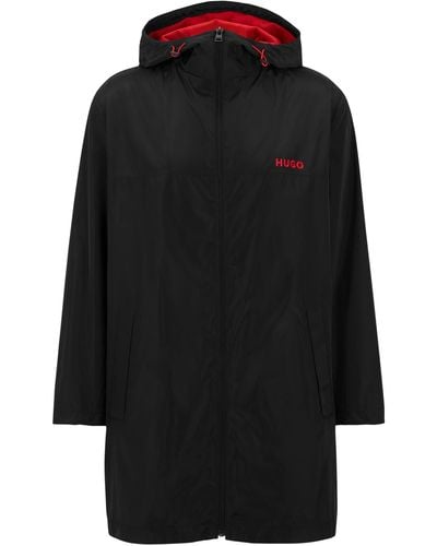 HUGO S Maxxi2321 Water-repellent Hooded Windbreaker Coat With Logo Details Black