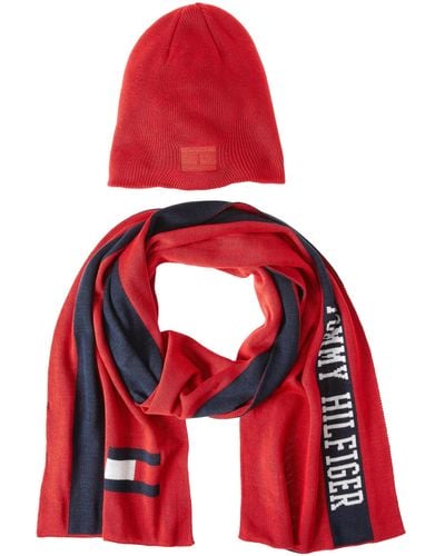 Tommy Hilfiger Embroidered Flag Beanie And Logo Scarf Set Hat
