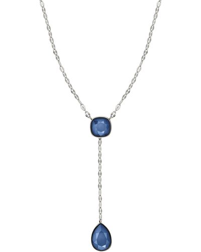 Nomination Allure Necklace For Woman In Stainless Steel With 2 Blue Crystal. Lenght 45 Adjustable To 54 Cm. Made In Italy. - Metallic