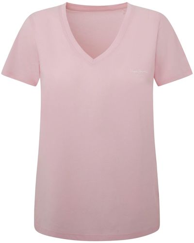 Pepe Jeans Lorette V Neck T-Shirt - Pink