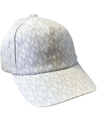 Michael Kors MK Logo Signature Hat White MK Gray Logo Print Stretch Cotton Baseball Cap - Weiß