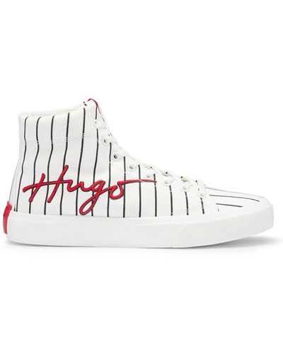 HUGO S Dyerh Hito High-top Canvas Trainers With Stripes And Handwritten Logo Size 12 - White