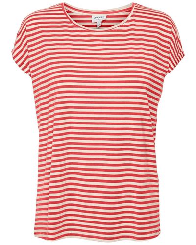 Vero Moda Vmava Plain SS Top Stripe Ga Jrs Noos T-Shirt - Rosso