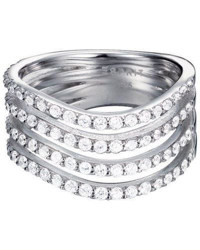 Esprit Essential -Ring ES-GLEAMING WAVE 925 Silber rhodiniert Zirkonia transparent - Mettallic