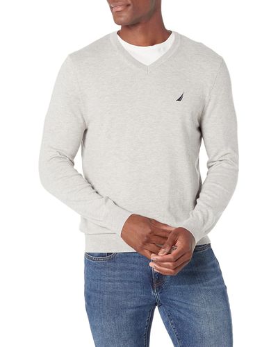 Nautica Classic Fit Soft Lightweight Jersey V-Neck Sweater Pullover - Grau