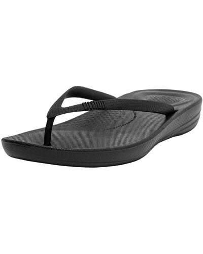Fitflop Iqushion Ergonomic Toe Thong Sandals Flip Flops - Black