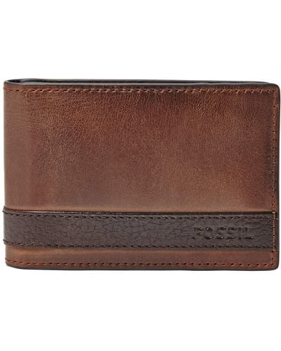 Fossil Ryan Leather Rfid-blocking Bifold With Coin Pocket Wallet - Brown