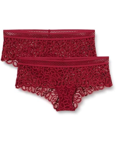 Iris & Lilly Slip Cheeky Hipster con Finiture in Pizzo Donna - Rosso