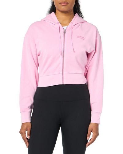 HUGO Cropped Hooded Zip Up Sweatshirt - Pink