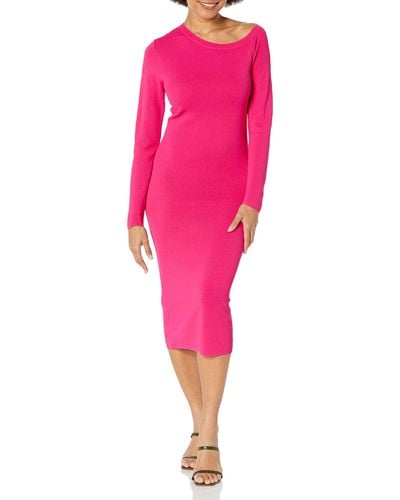 The Drop 's Giselle Asymmetric Neckline Midi Sweater Dress - Pink